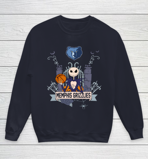 NBA Memphis Grizzlies Basketball Jack Skellington Halloween Youth Sweatshirt 2
