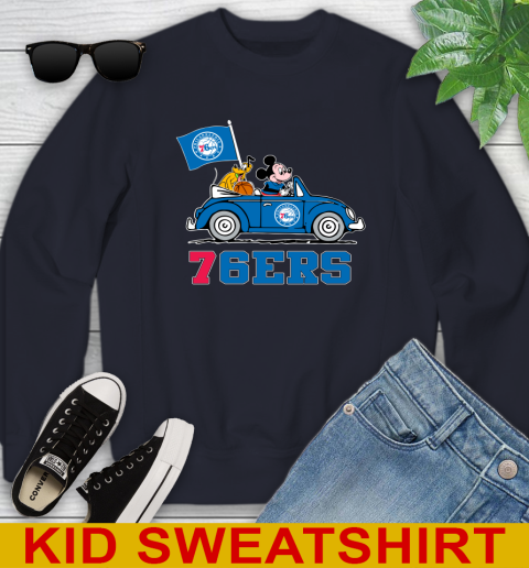 NBA Basketball Philadelphia 76ers Pluto Mickey Driving Disney Shirt Youth Sweatshirt 3