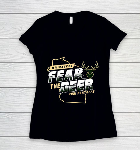 Fear Deer Milwaukee Bucks Finals Champs Women's V-Neck T-Shirt