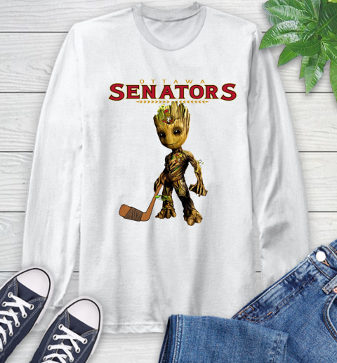 Ottawa Senators NHL Hockey Groot Marvel Guardians Of The Galaxy Long Sleeve T-Shirt