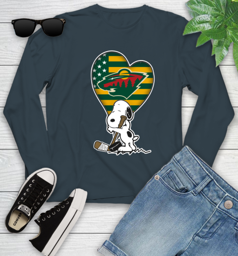 Minnesota Wild NHL Hockey The Peanuts Movie Adorable Snoopy Youth Long Sleeve 8