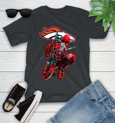 NFL Deadpool Marvel Comics Sports Football Denver Broncos Youth T-Shirt 2