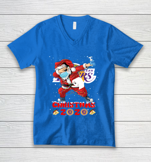 Los Angeles Lakers Funny Santa Claus Dabbing Christmas 2020 NBA V-Neck T-Shirt 5
