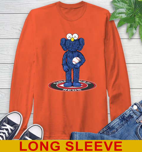MLB Baseball Cincinnati Reds Kaws Bff Blue Figure Shirt Long Sleeve T-Shirt 5