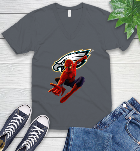 NFL Spider Man Avengers Endgame Football Philadelphia Eagles V-Neck T-Shirt 5