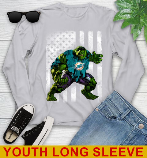 Miami Dolphins Hulk Marvel Avengers NFL Football American Flag Youth Long Sleeve 5