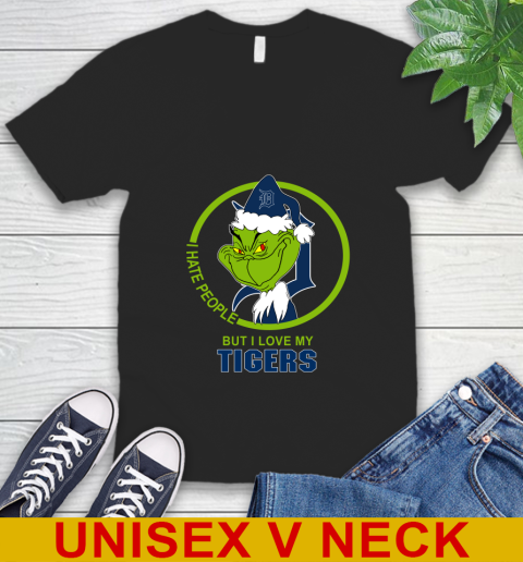 Detroit Tigers MLB Christmas Grinch I Hate People But I Love My Favorite Baseball Team V-Neck T-Shirt 2