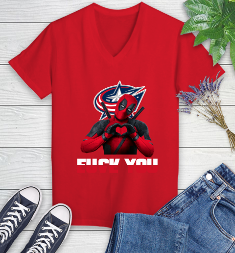 NHL Columbus Blue Jackets Deadpool Love You Fuck You Hockey Sports Women's V-Neck T-Shirt 11