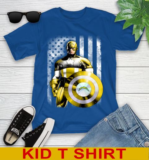 Los Angeles Chargers NFL Football Captain America Marvel Avengers American Flag Shirt Youth T-Shirt 10