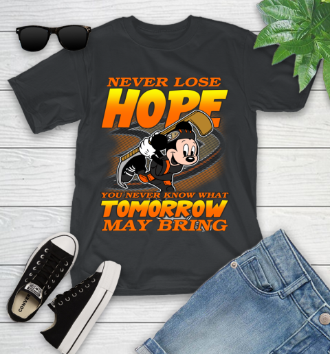 Anaheim Ducks NHL Hockey ootball Mickey Disney Never Lose Hope Youth T-Shirt