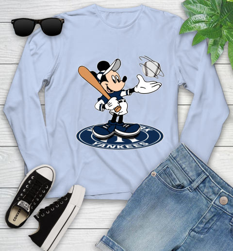 MLB Baseball New York Yankees Cheerful Mickey Disney Shirt Youth Long Sleeve 9