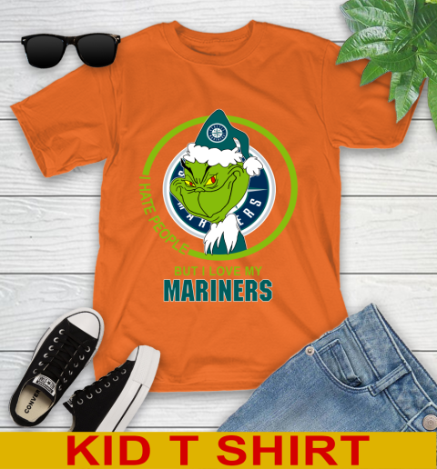 Seattle Mariners MLB Christmas Grinch I Hate People But I Love My Favorite Baseball Team Youth T-Shirt 7