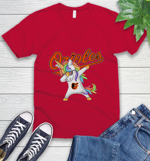 Baltimore Orioles MLB Baseball Funny Unicorn Dabbing Sports V-Neck T-Shirt 8