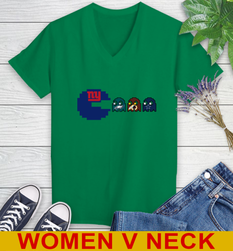 New York Giants NFL Football Pac Man Champion Women's V-Neck T-Shirt 6