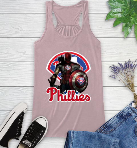 MLB Captain America Thor Spider Man Hawkeye Avengers Endgame Baseball Philadelphia Phillies Racerback Tank 11