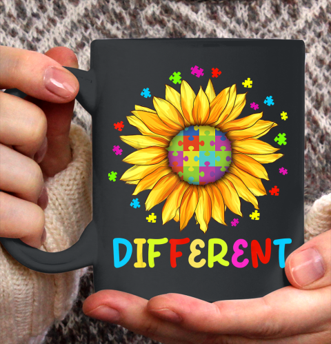 Autism Awareness Sunflower Gift Colorful Puzzle Different Ceramic Mug 11oz