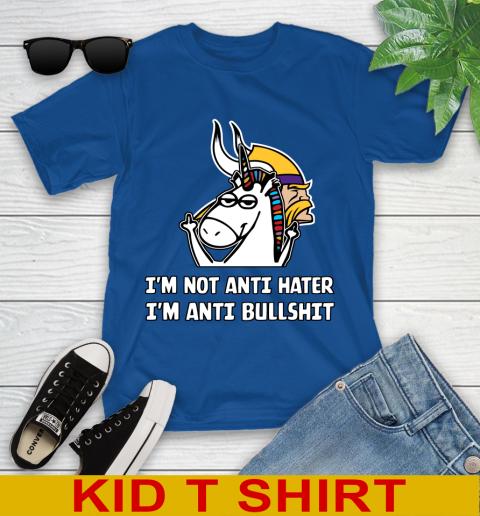 Minnesota Vikings NFL Football Unicorn I'm Not Anti Hater I'm Anti Bullshit Youth T-Shirt 9