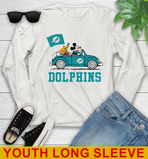 NFL Football Miami Dolphins Pluto Mickey Driving Disney Shirt Youth Long Sleeve 12