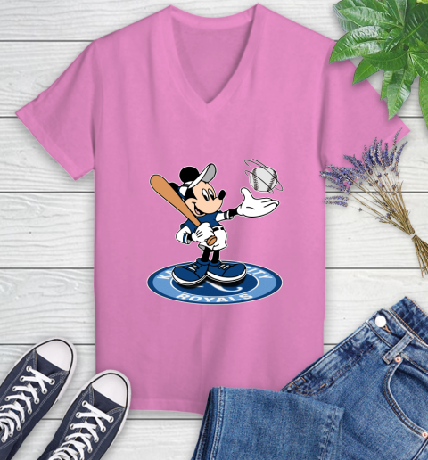 MLB Baseball Kansas City Royals Cheerful Mickey Disney Shirt Women's V-Neck T-Shirt 12