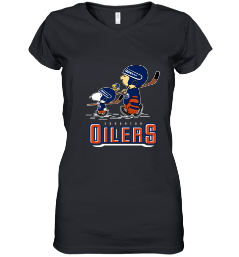 Let's Play Oilers Ice Hockey Snoopy NHL Women's V-Neck T-Shirt