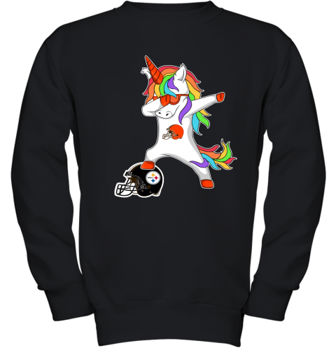 Football Dabbing Unicorn Steps On Helmet Cleveland Browns Youth T-Shirt 