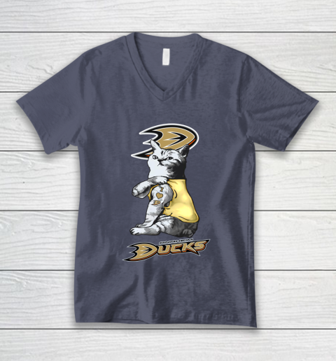 NHL My Cat Loves Anaheim Ducks Hockey V-Neck T-Shirt 7