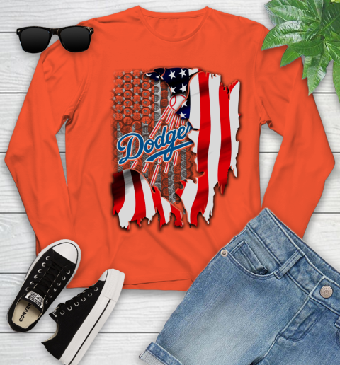 Los Angeles Dodgers MLB Baseball American Flag Youth Long Sleeve 3