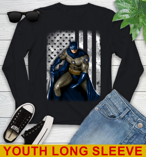 Houston Astros MLB Baseball Batman DC American Flag Shirt Youth Long Sleeve