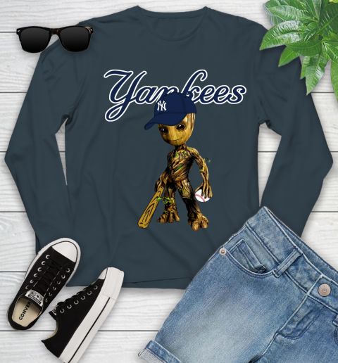 MLB New York Yankees Groot Guardians Of The Galaxy Baseball Youth Long Sleeve 8
