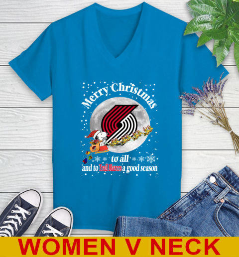 Portland Trail Blazers Merry Christmas To All And To Trail Blazers A Good Season NBA Basketball Sports Women's V-Neck T-Shirt 7