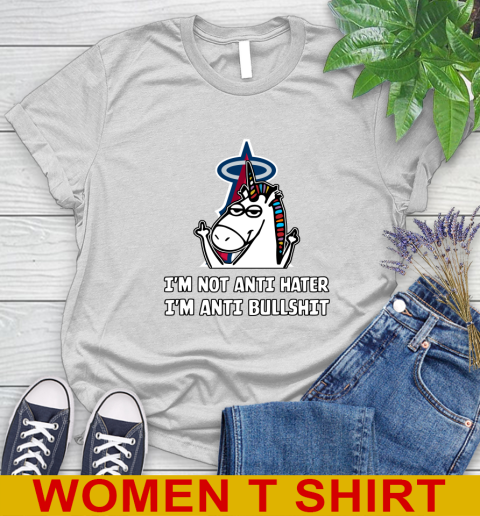Los Angeles Angels MLB Baseball Unicorn I'm Not Anti Hater I'm Anti Bullshit (1) Women's T-Shirt