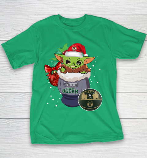 Milwaukee Bucks Christmas Baby Yoda Star Wars Funny Happy NBA Youth T-Shirt