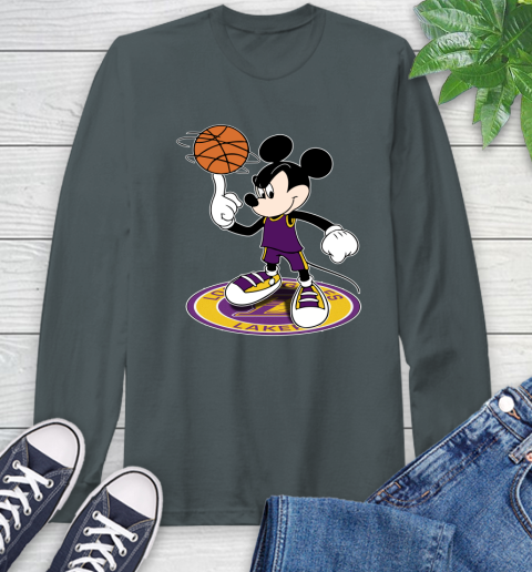 NBA Basketball Los Angeles Lakers Cheerful Mickey Disney Shirt Long Sleeve T-Shirt 7