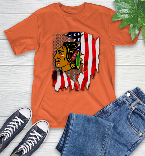 Chicago Blackhawks NHL Hockey American Flag T-Shirt 4