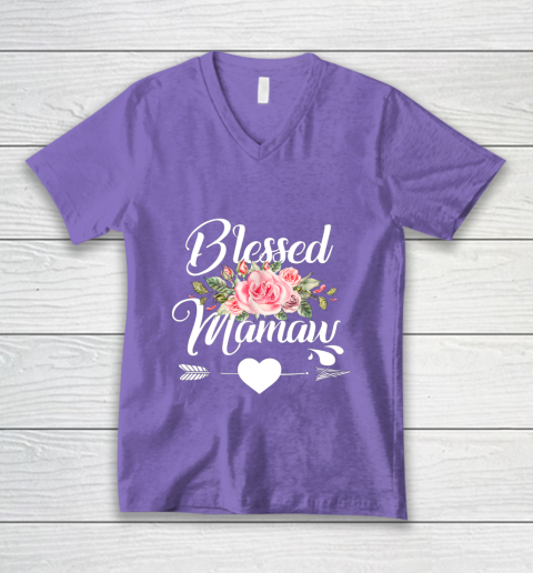 Blessed Mamaw Thanksgiving Christmas Floral Gift For Grandma V-Neck T-Shirt 8