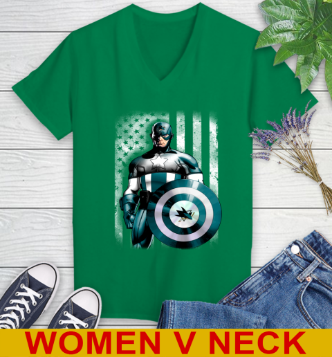 San Jose Sharks NHL Hockey Captain America Marvel Avengers American Flag Shirt Women's V-Neck T-Shirt 5