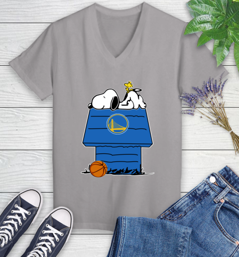 Golden State Warriors NBA Basketball Snoopy Woodstock The Peanuts Movie Women's V-Neck T-Shirt 4