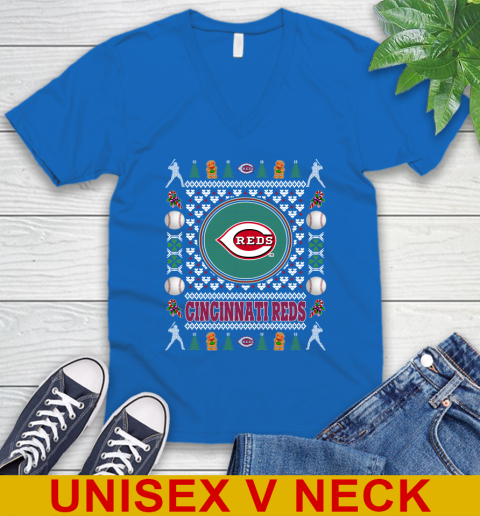 Cincinnati Reds Merry Christmas MLB Baseball Loyal Fan V-Neck T-Shirt 6 Cincinnati Reds Merry Christmas MLB Baseball Loyal Fan V-Neck T-Shirt - Image 6