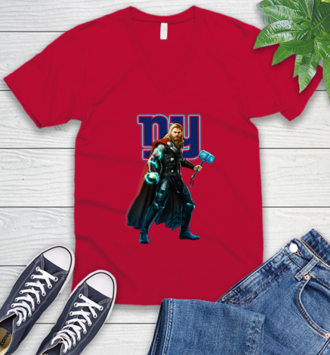 NFL Thor Avengers Endgame Football New York Giants V-Neck T-Shirt 7