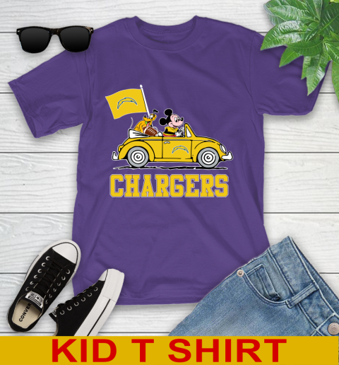 NFL Football Los Angeles Chargers Pluto Mickey Driving Disney Shirt Youth T-Shirt 4