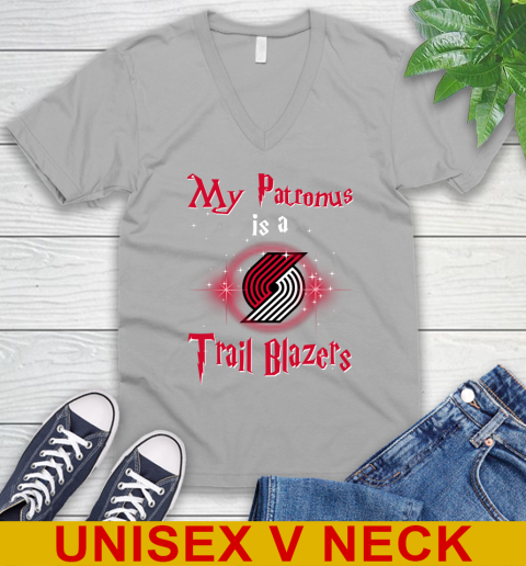 NBA Basketball Harry Potter My Patronus Is A Portland Trail Blazers V-Neck T-Shirt 3