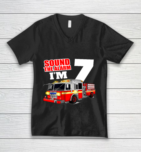 Kids Fire Truck 7th Birthday T Shirt Boy Firefighter 7 Years Old V-Neck T-Shirt