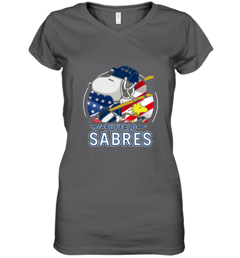 bv7a buffalo sabres ice hockey snoopy and woodstock nhl women v neck t shirt 39 front charcoal