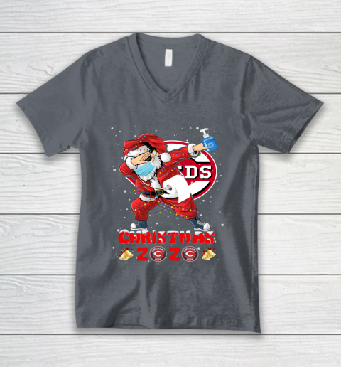 Cincinnati Reds Funny Santa Claus Dabbing Christmas 2020 MLB V-Neck T-Shirt 4