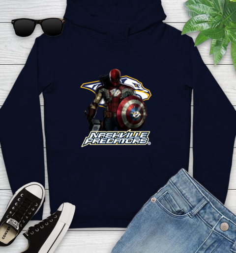 NHL Captain America Thor Spider Man Hawkeye Avengers Endgame Hockey Nashville Predators Youth Hoodie 4