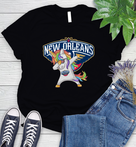 New Orleans Pelicans NBA Basketball Funny Unicorn Dabbing Sports Women's T-Shirt 2