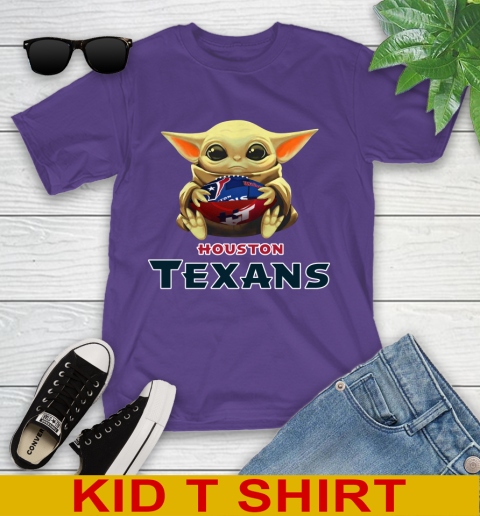 NFL Football Houston Texans Baby Yoda Star Wars Shirt Youth T-Shirt 4