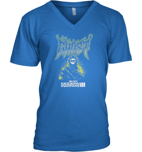 Modern Warfare III Ghost Metal V-Neck T-Shirt 0vl5 modern warfare iii ghost metal v neck unisex 8 front royal