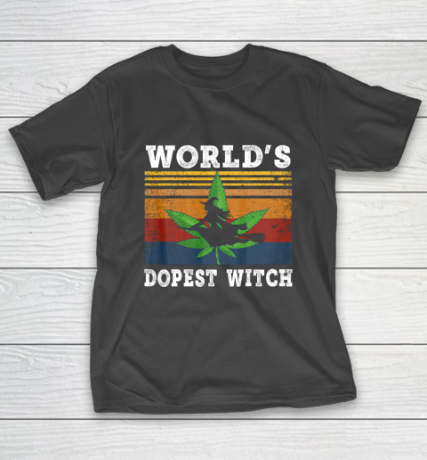World s Dopest Witch Halloween Weed Retro Vintage T-Shirt