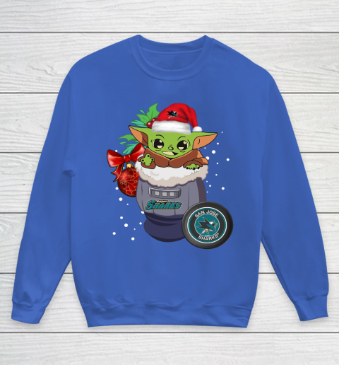 San Jose Sharks Christmas Baby Yoda Star Wars Funny Happy NHL Youth Sweatshirt 8
